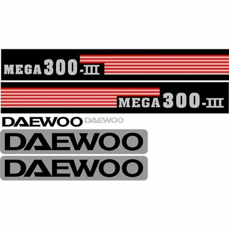 AFTERMARKET Daewoo Mega 300-III Excavator Decal Set DWMEGA300DECALSET